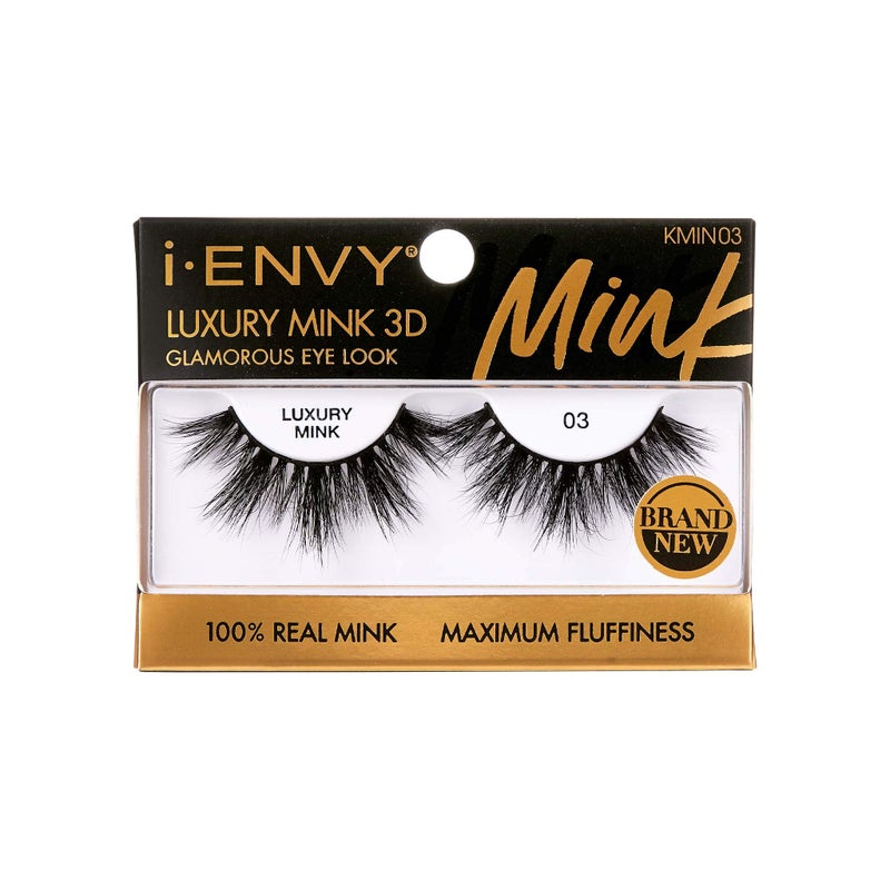 iENVY Luxury Mink Collection False Eyelashes 100 Real Mink Glamorous Eye Look Lashes Maximum Fluffiness 3D MultiCurl Angle 3 Pack