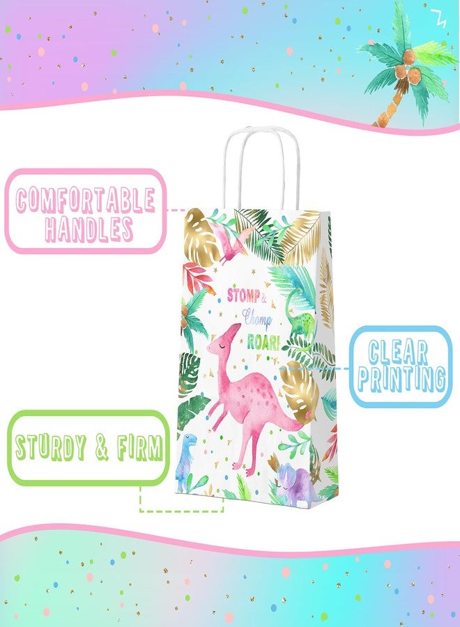 HaPiBiDesign Dinosaur Party Favor Bags, 24 Pack Dinosaur Goodie Bags with Handles, Girl Dinosaur Gift Bags, Pink Dinosaur Treat Bags for Kids Birthday Party, Dinosaur Party Supplies - Image 3