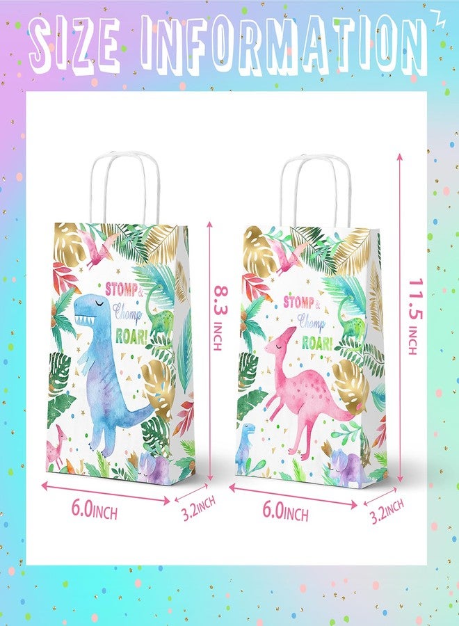HaPiBiDesign Dinosaur Party Favor Bags, 24 Pack Dinosaur Goodie Bags with Handles, Girl Dinosaur Gift Bags, Pink Dinosaur Treat Bags for Kids Birthday Party, Dinosaur Party Supplies - Image 2