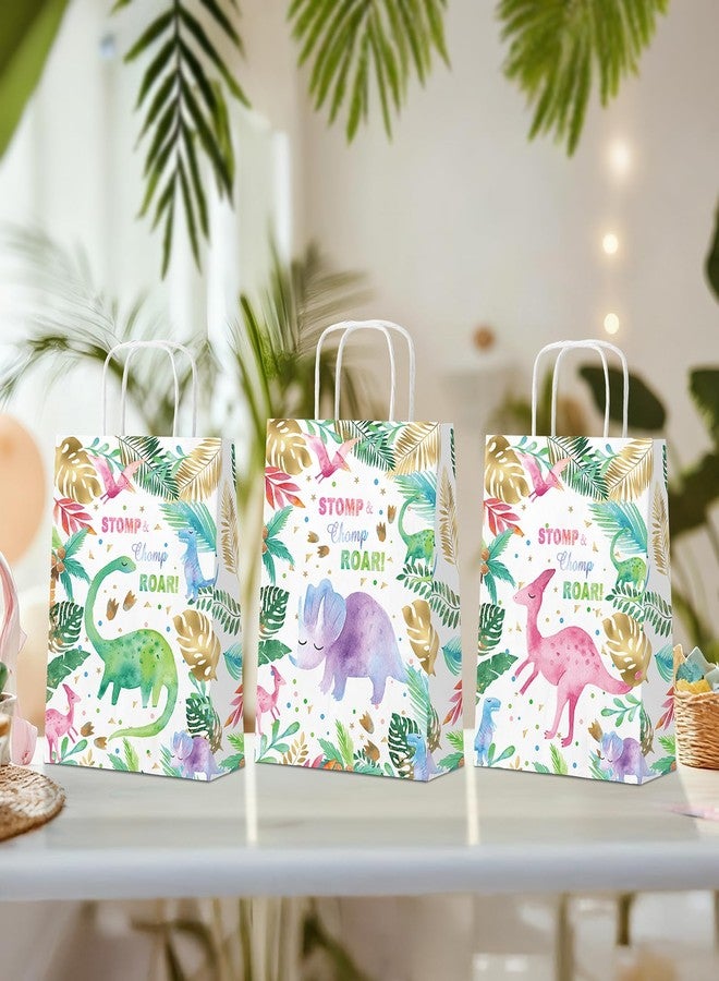 HaPiBiDesign Dinosaur Party Favor Bags, 24 Pack Dinosaur Goodie Bags with Handles, Girl Dinosaur Gift Bags, Pink Dinosaur Treat Bags for Kids Birthday Party, Dinosaur Party Supplies - Image 4