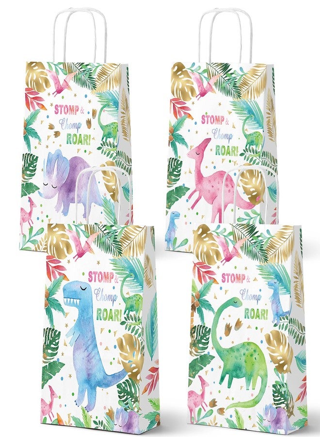 HaPiBiDesign Dinosaur Party Favor Bags, 24 Pack Dinosaur Goodie Bags with Handles, Girl Dinosaur Gift Bags, Pink Dinosaur Treat Bags for Kids Birthday Party, Dinosaur Party Supplies - Image 1