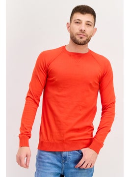 Men Crew Neck Long Sleeve Solid Sweatshirt, Red