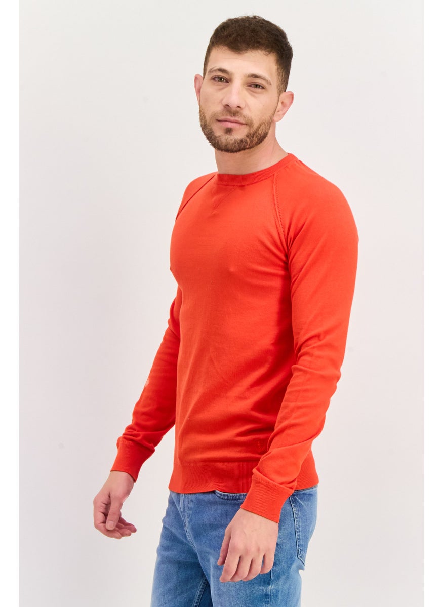 TRUSSARDI JEANS - Men Crew Neck Long Sleeve Solid Sweatshirt, Red - Image 1