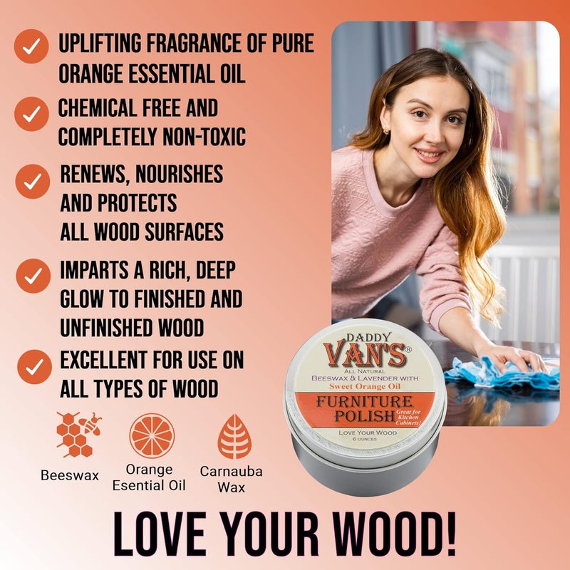 Daddy Van's All Natural Beeswax Furniture Polish with Lavender & Sweet Orange Oil - 6 Ounces - Image 5