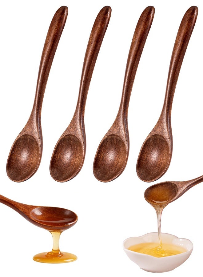 4 Pcs Wooden Spoons for Eating 5.9 inch Wooden Honey Spoons Small Wood Teaspoons for Stirring Coffee, Little Wood Table Spoon for Cooking, Desserts Cereal - Image 1