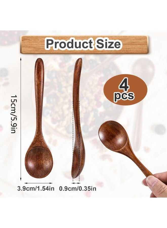 4 Pcs Wooden Spoons for Eating 5.9 inch Wooden Honey Spoons Small Wood Teaspoons for Stirring Coffee, Little Wood Table Spoon for Cooking, Desserts Cereal - Image 2