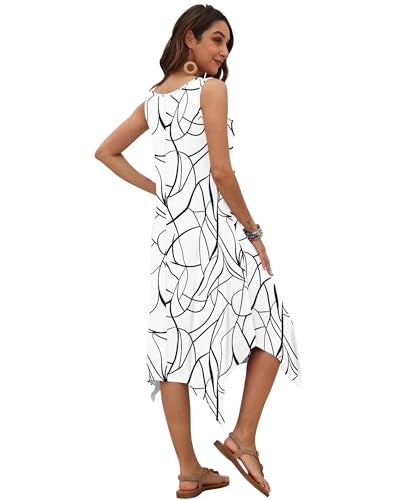 AUSELILY Women's Summer Dresses 2026 Casual Sleeveless Sundress Asymmetrical Hem Midi Tank Beach Dress with Pockets BK Stripes T M - Image 3