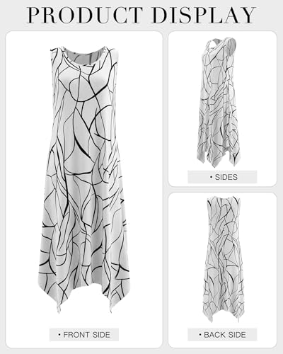 AUSELILY Women's Summer Dresses 2026 Casual Sleeveless Sundress Asymmetrical Hem Midi Tank Beach Dress with Pockets BK Stripes T M - Image 4