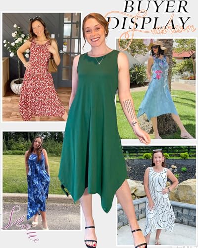 AUSELILY Women's Summer Dresses 2026 Casual Sleeveless Sundress Asymmetrical Hem Midi Tank Beach Dress with Pockets BK Stripes T M - Image 5