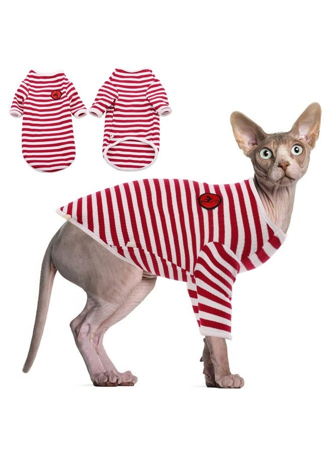 DENTRUN DENTRUN Hairless Cats Shirt Breathable Cat Daily Wear Clothes Stripe Vest Adorable Pajamas Jumpsuit Soft & Skin-Friendly - Image 1