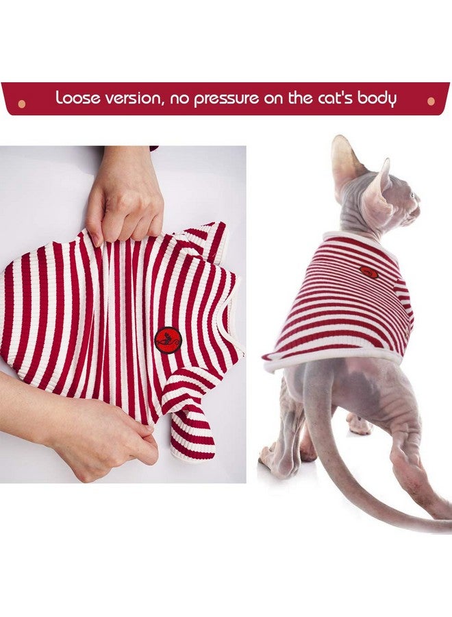 DENTRUN DENTRUN Hairless Cats Shirt Breathable Cat Daily Wear Clothes Stripe Vest Adorable Pajamas Jumpsuit Soft & Skin-Friendly - Image 2
