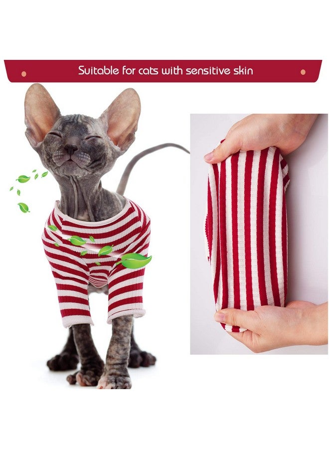 DENTRUN DENTRUN Hairless Cats Shirt Breathable Cat Daily Wear Clothes Stripe Vest Adorable Pajamas Jumpsuit Soft & Skin-Friendly - Image 4