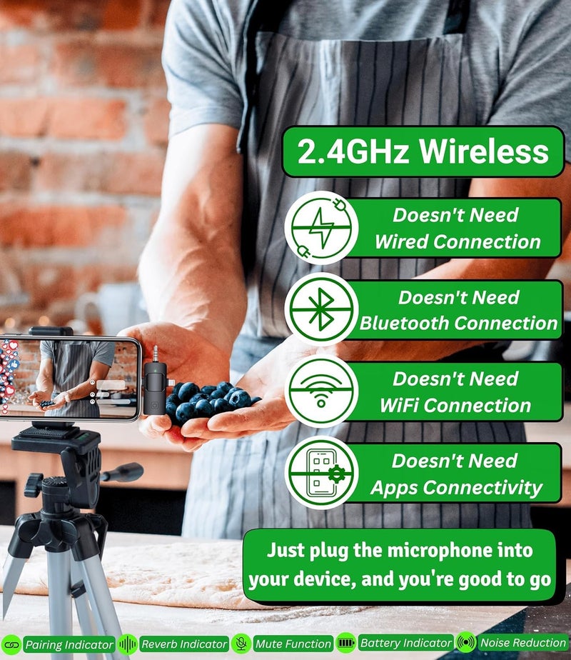 coku F11-2 Wireless Lavalier Microphone 3-in-1 | Noise Cancelling Mic for YouTube, Vlogging, Interviews, Streaming | Compatible with Android, iPhone, Cameras, Laptop - Image 4