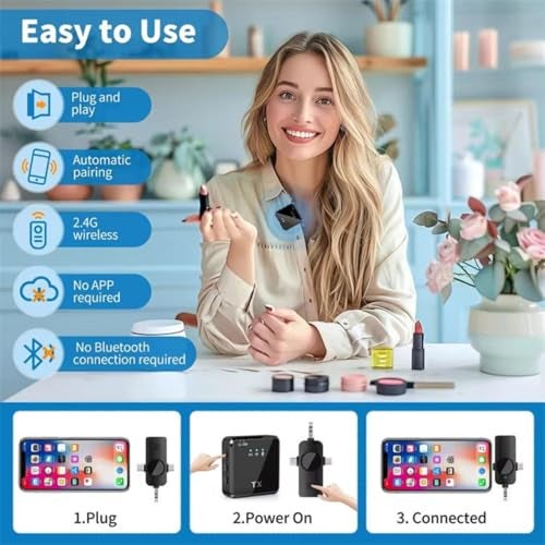 coku F11-2 Wireless Lavalier Microphone 3-in-1 | Noise Cancelling Mic for YouTube, Vlogging, Interviews, Streaming | Compatible with Android, iPhone, Cameras, Laptop - Image 3