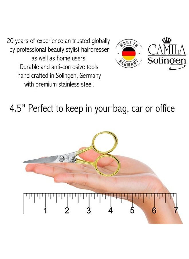 CAMILA SOLINGEN - CS45 Hair Scissors Professional 4.5" Very Sharp Grooming Scissors. Razor Edge Barber Hair Cutting Scissors. Stainless Steel Hair Cutting Shears for Salon. Made of in Solingen, Germany - Image 1