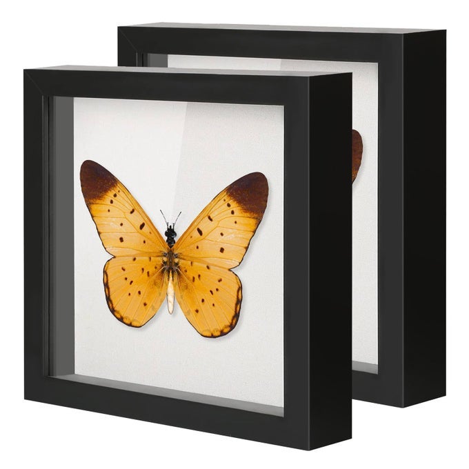 8X8 SHADOW BOXES DISPLAY CASES WITH SOFT LINEN BACK DEEP WOOD GLASS 3D SHADOW BOX SET FOR WALL AND TABLETOP 3 PACK BLACK