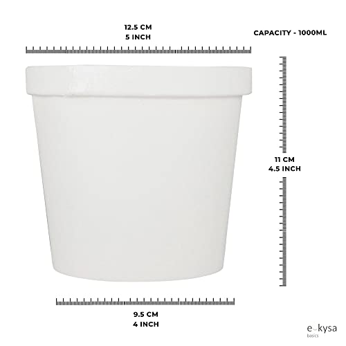 e kysa basics Disposable Hard Paper Food Container Bowl with lid, 1000 ml, Pack of 15 - White - Image 2