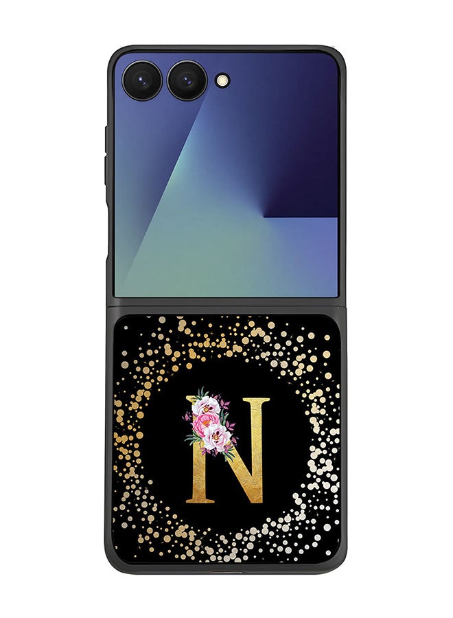 Stylizedd For Samsung Galaxy Z Flip7 Case,Slim fit Camera Protection, Shockproof Thin Phone cover  - Custom Monogram Floral - N ( Black )