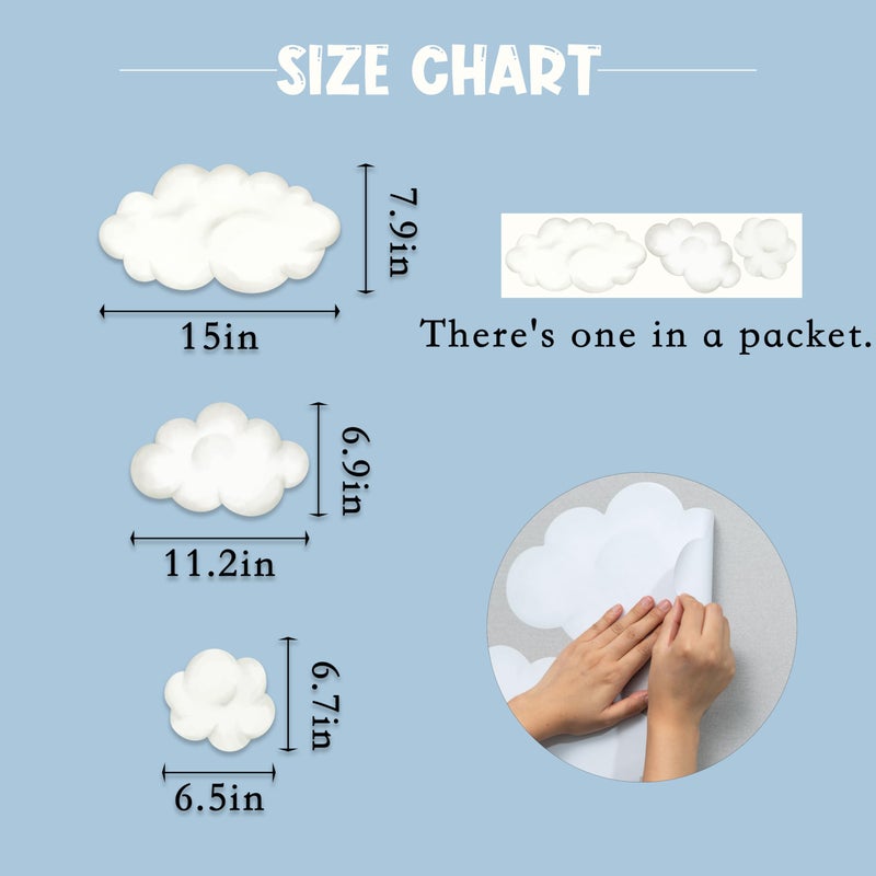 VANGNING Watercolor Clouds Wall Decal Set - Stickers for Nursery, Baby Room, Playroom, Bedroom - Wallpaper Stickers, 3-Pack White Fluffy Clouds (Cloud Deco) - Image 2