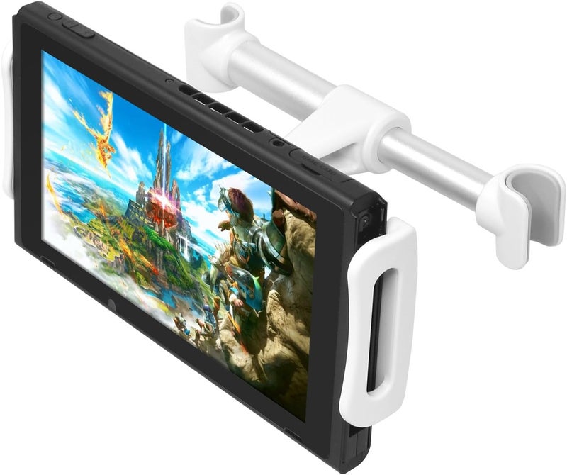 FYOUNG Car Headrest Mount Compatible with Switch/Swith OLED Model 2021, Adjustable Car Holder Compatible with Switch/iPhone/iPad and Other Devices (4"-11") - White - Image 1