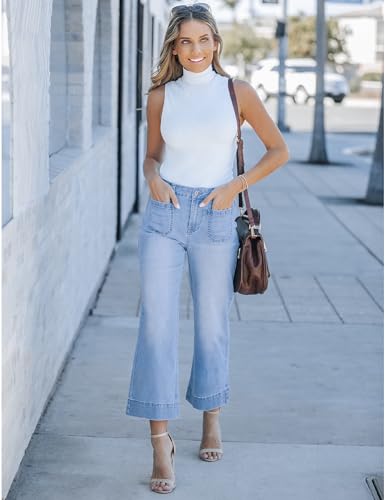 luvamia Wide Leg Jeans for Women Trendy High Waisted Flare Jeans Cropped Denim Pants Stretchy Baggy with Patch Pockets Womens Baggy Jeans for Women High Waisted Trousers Womenlakeside Blue Size 18 - Image 5