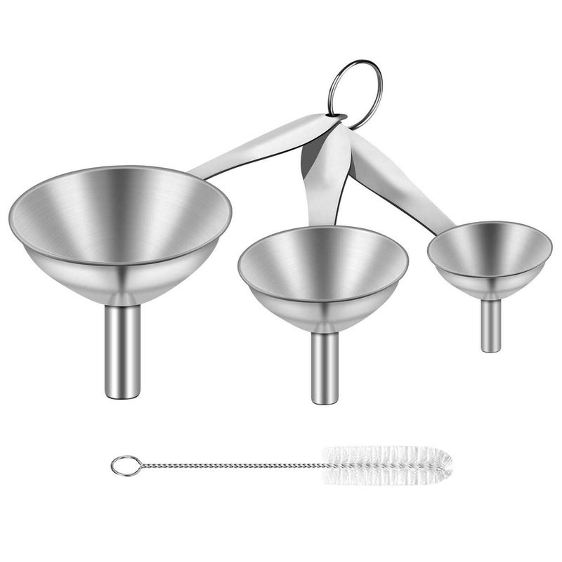 Lakatay Stainless Steel Funnels, 3 in 1 Metal Kitchen Funnels for Filling Bottle with Handy Handle for Transferring Essential Oils, Liquid, Fluid, Dry Ingredients & Powder, Durable and Dishwash