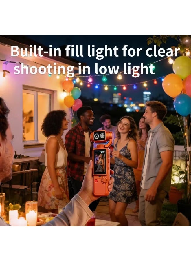 AIR TAB Pocket 4 4K Ultra HD Camera – 180° Adjustable Gimbal, 2-Inch IPS Display, 3000mAh Battery, Vlogging, Travel, and Outdoor Recording – Orange - Image 2