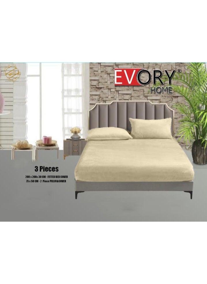 EVORY HOME King Size Bedding Velvet Fitted Bed Sheet With 2 Pillow Cover Case 200x200  - Image 1