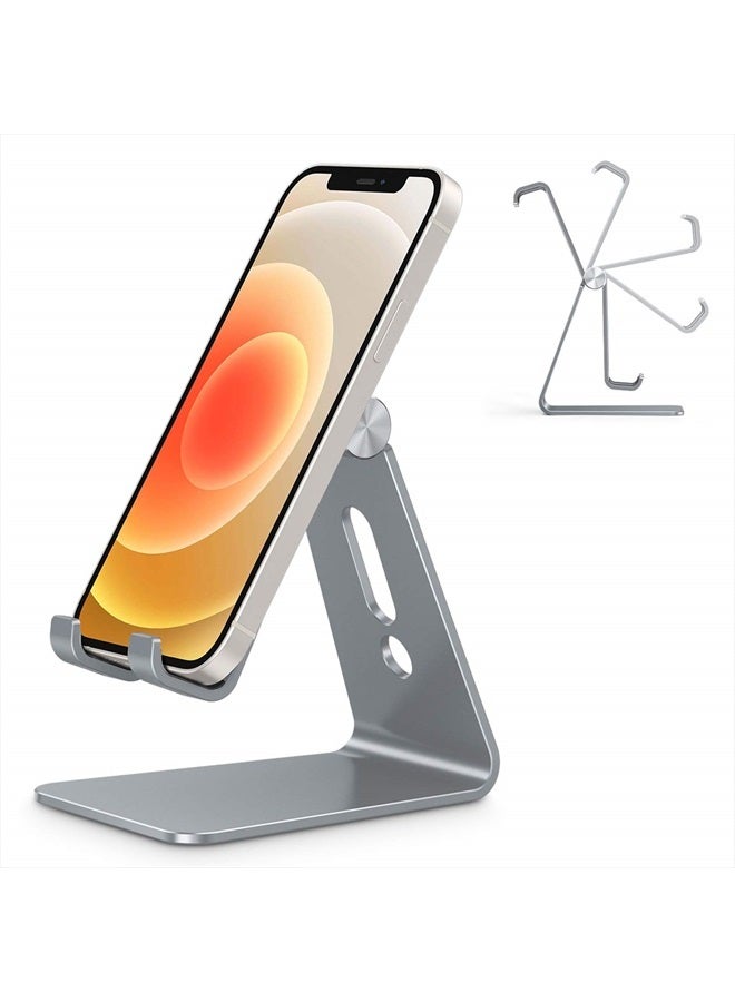 Omoton Adjustable Cell Phone Stand, C2 Aluminum Desktop Phone Holder Dock Compatible with iPhone 11 Pro Max Xs XR 8 Plus 7 6, Samsung Galaxy, Google Pixel, Android Phones, Grey - Image 1