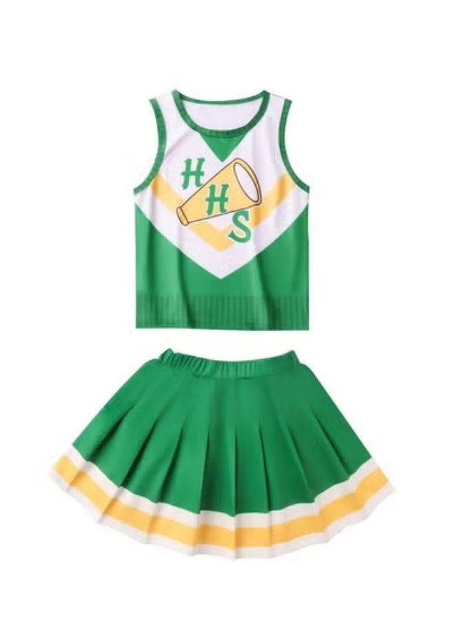 Stranger Things Girls Cheerleader Addison Zombies Cosplay Halloween Costume Cheer Uniform Outfit Sleeveless Dance Dress With Cheerleading Flower Set - Image 2