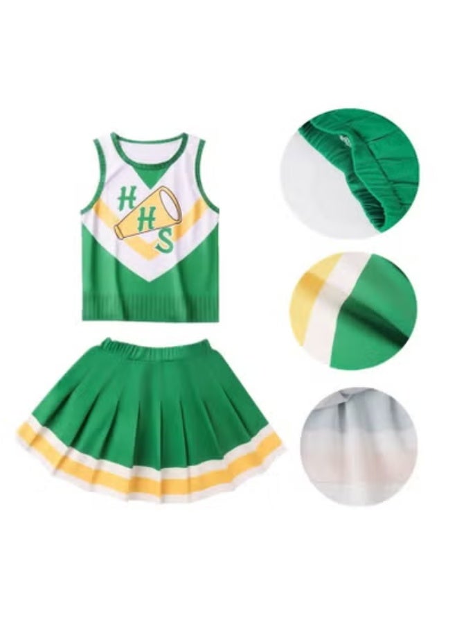 Stranger Things Girls Cheerleader Addison Zombies Cosplay Halloween Costume Cheer Uniform Outfit Sleeveless Dance Dress With Cheerleading Flower Set - Image 3