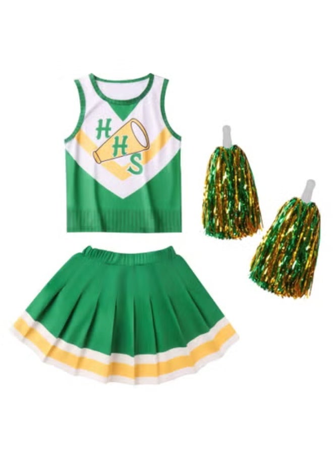 Stranger Things Girls Cheerleader Addison Zombies Cosplay Halloween Costume Cheer Uniform Outfit Sleeveless Dance Dress With Cheerleading Flower Set - Image 1