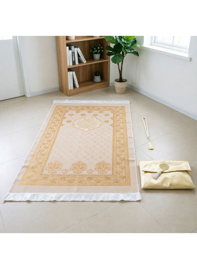 Minimalist Elastic Prayer Mat 3-Piece Gift Set with Satin Storage Bag & Prayer Beads - Image 2