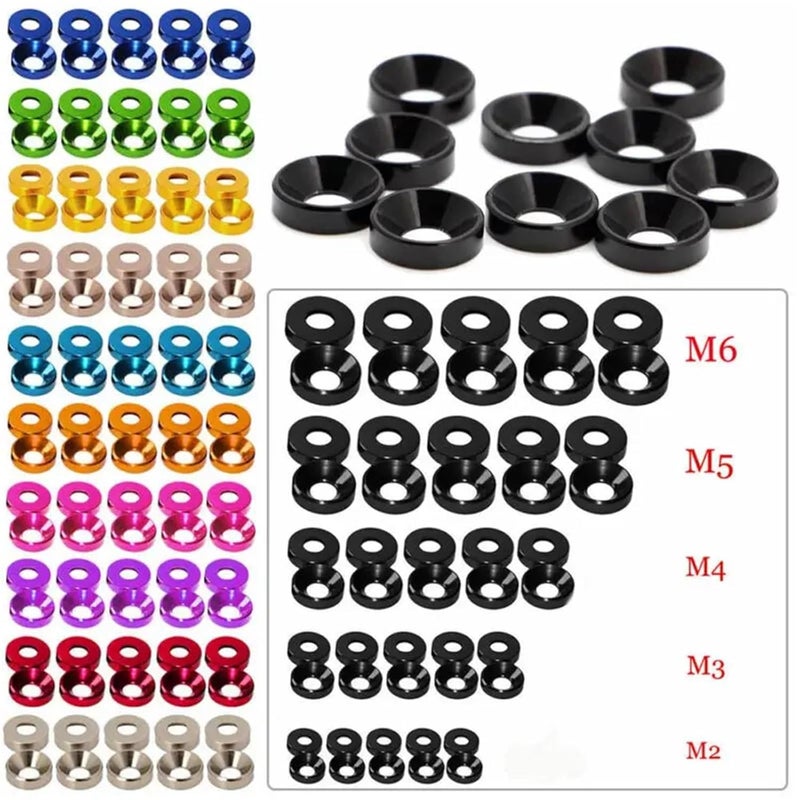 Countersunk Washer 100pcs Aluminum Colourful Anodized Countersunk Head Bolt Washers Gasket(Sapphire,M5) - Image 2