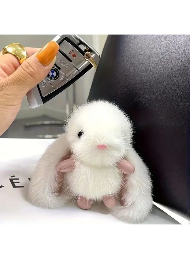 2pcs White Rabbit Plush Keychain Pendant For Backpack Decoration Birthday Gift - Image 2