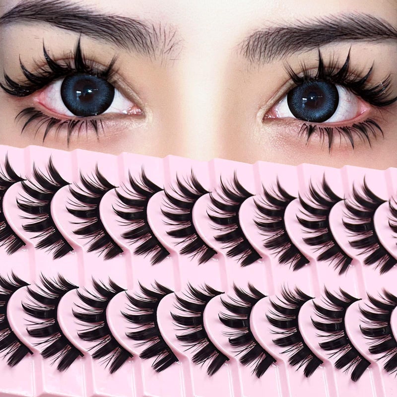 10 Pairs Manga Lashes Anime Cosplay Lashes Spiky Manga Style Lashes Janpanese 16mm Extension Natural Manhua Doll Eye Lashes HalloweenParty Makeup Look by AUGENLI A3