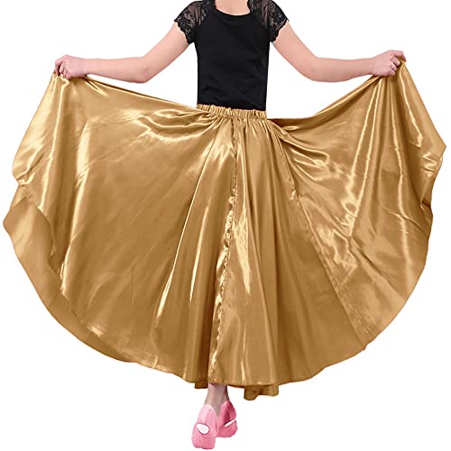 Backgarden 30" Gold Girls Stretched Shiny Satin Flowy Long Dance Skirt Dancewear - Image 2