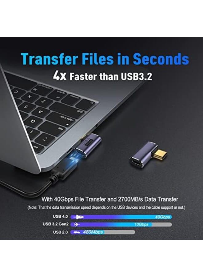 في كوم محول USB C 90 درجة 2 حزمة 40 جيجابت في الثانية لنقل البيانات USB نوع C ذكر إلى أنثى موسع الزاوية اليمنى للكمبيوتر المحمول والكمبيوتر المحمول والكمبيوتر اللوحي - Image 3