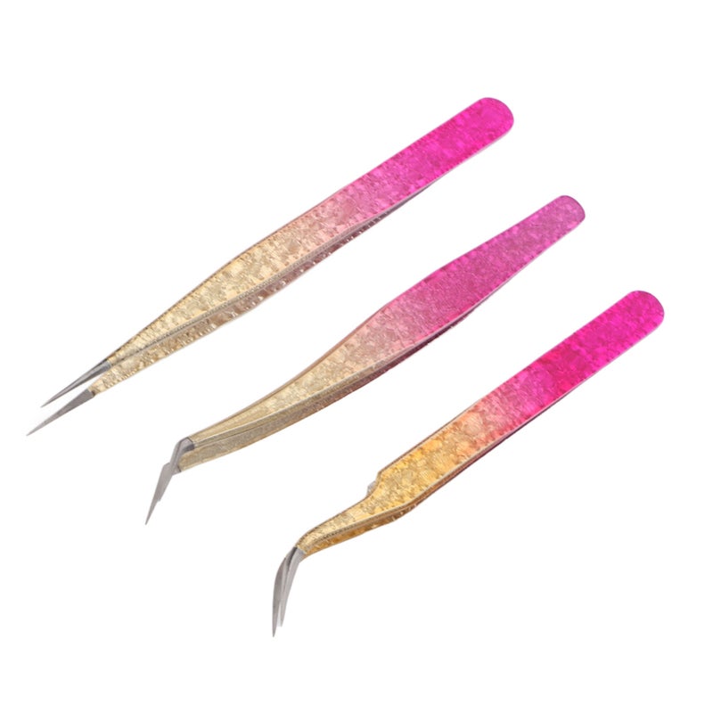 3pcs Nail Art Tweezer Stainless Steel Straight Bend Tips Manicure Rhinestone Nipper Gradient Color - Image 3