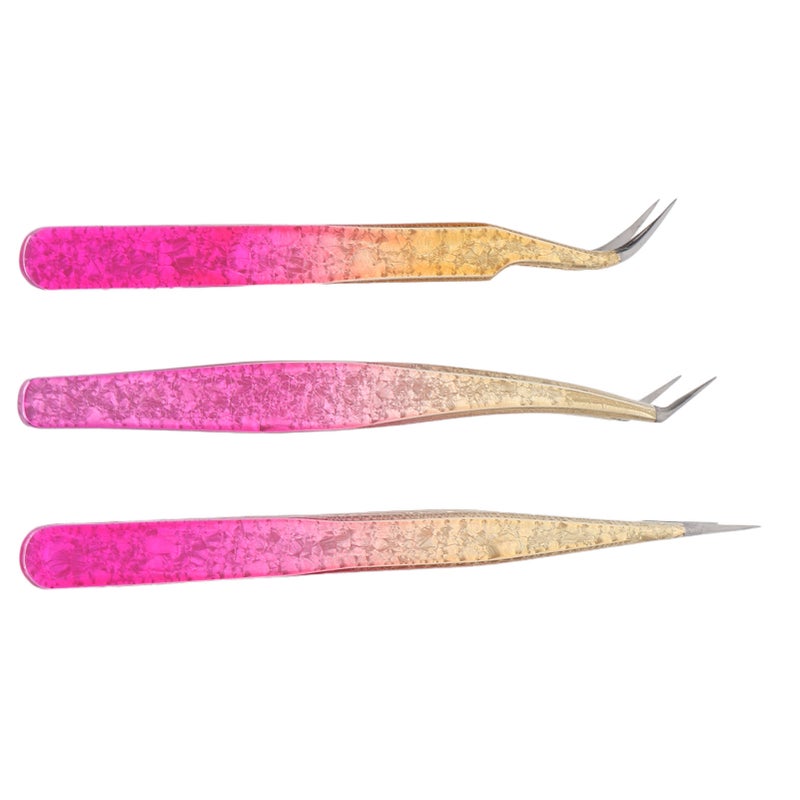 3pcs Nail Art Tweezer Stainless Steel Straight Bend Tips Manicure Rhinestone Nipper Gradient Color - Image 4