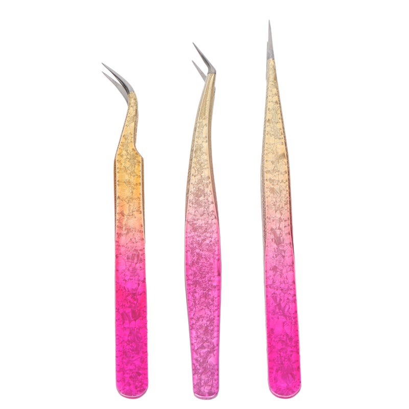 3pcs Nail Art Tweezer Stainless Steel Straight Bend Tips Manicure Rhinestone Nipper Gradient Color - Image 2