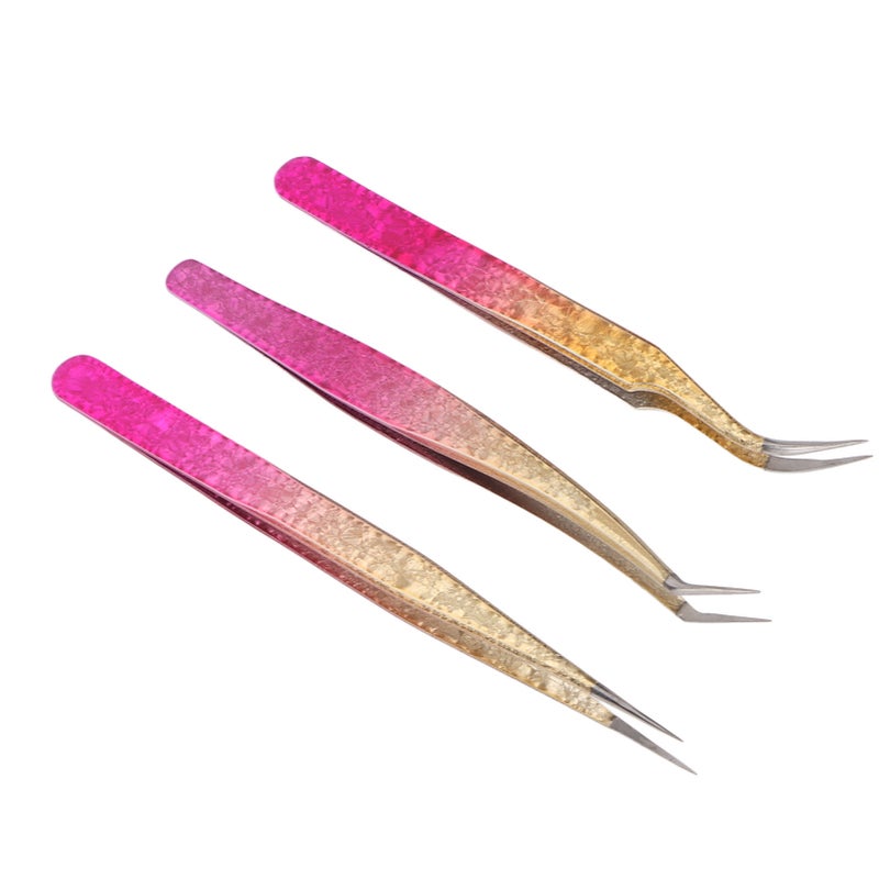 3pcs Nail Art Tweezer Stainless Steel Straight Bend Tips Manicure Rhinestone Nipper Gradient Color - Image 5