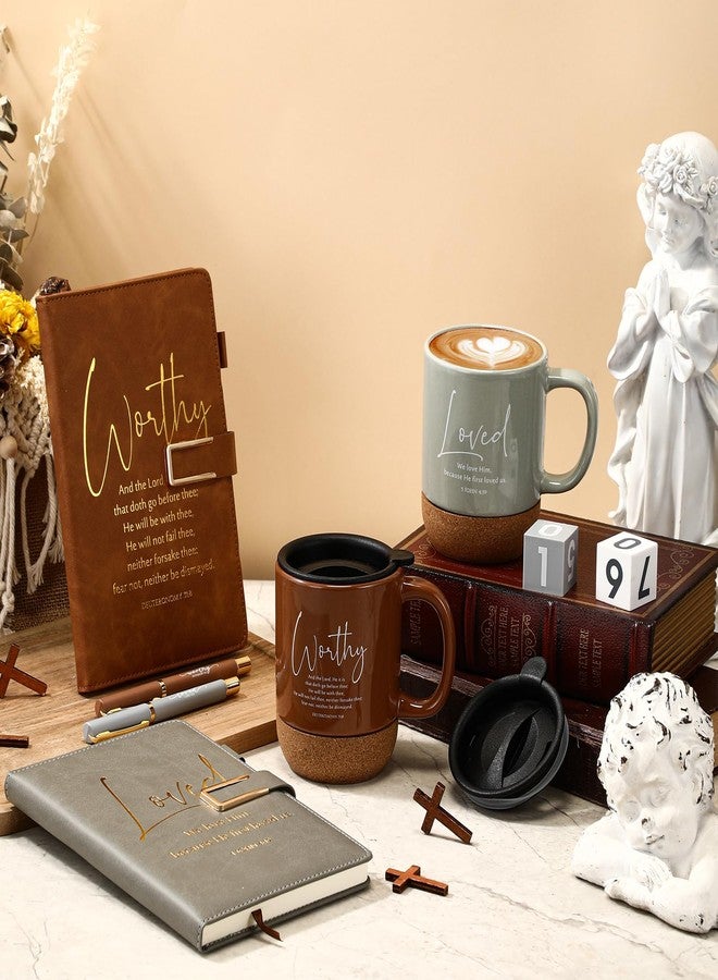 FillTouch Motivational Christian Easter Gifts for Women Men 15 oz Bible Verse Ceramic Coffee Mug A5 Journal Pen Religious Gift Set for Church Teacher Mom Dad Father Day(6 Set,Light Color,Classic) - Image 4