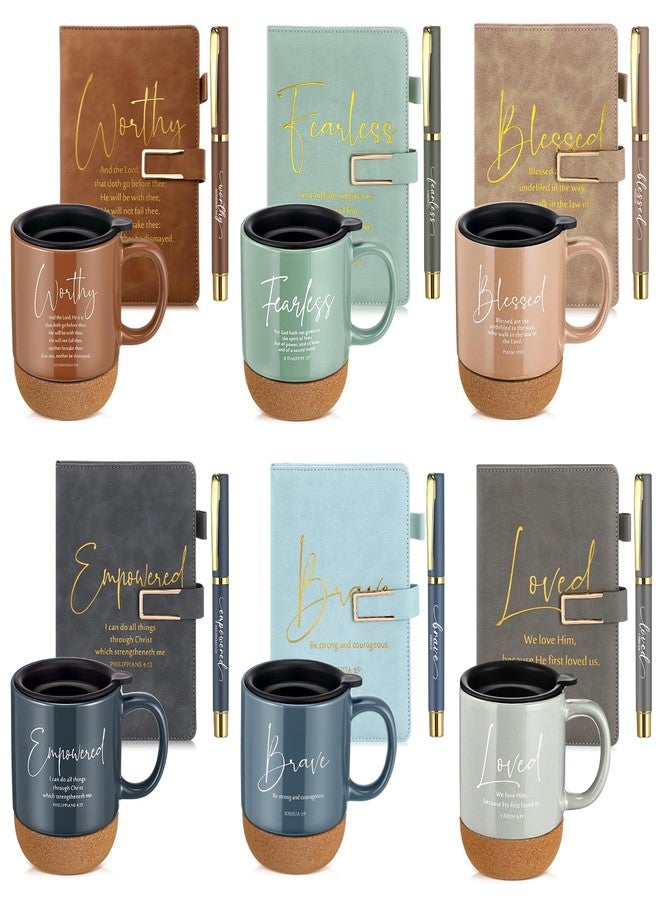 FillTouch Motivational Christian Easter Gifts for Women Men 15 oz Bible Verse Ceramic Coffee Mug A5 Journal Pen Religious Gift Set for Church Teacher Mom Dad Father Day(6 Set,Light Color,Classic) - Image 1