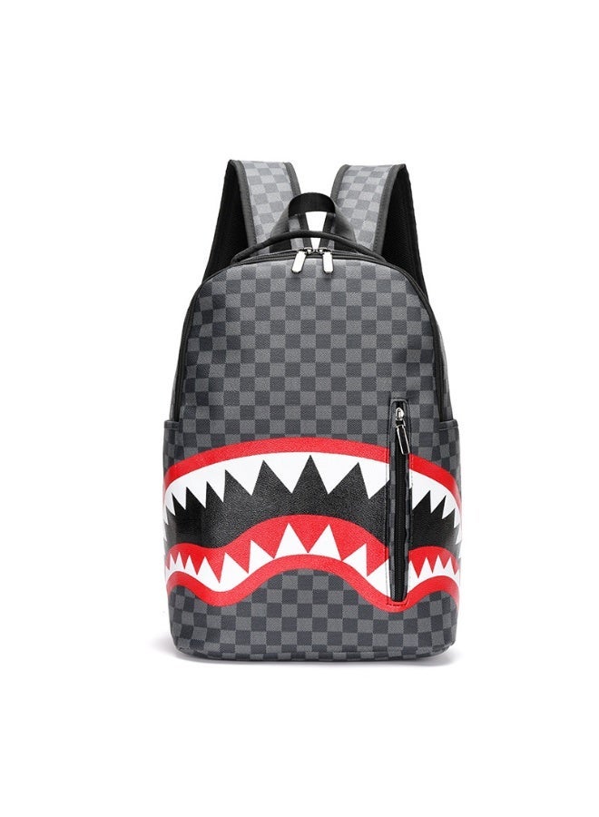 New style casual shark-print backpack for business, large capacity men's travel bag, school bag for college students - Image 1