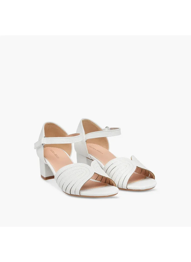 فلورا بيلا من شو إكسبرس Girls Textured Block Heel Sandals with Hook and Loop Closure