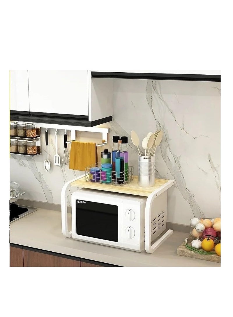 2 Tiers Microwave Shelf Wood Microwave Storage Rack, Kitchen Shelf Toaster Stand Shelf Kitchen Worktop Organizer Easy to Assemble (Black)