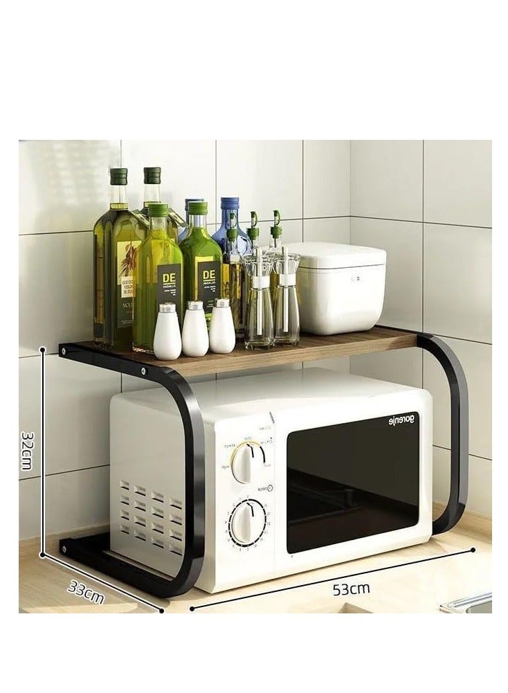 2 Tiers Microwave Shelf Wood Microwave Storage Rack, Kitchen Shelf Toaster Stand Shelf Kitchen Worktop Organizer Easy to Assemble (Black)