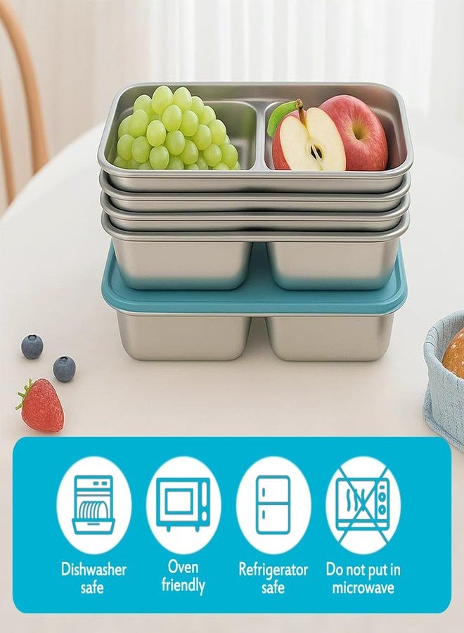 Diyupou Reusable 304 Stainless Steel Snack Containers 4 Pack, 2 Compartment Leakproof Bento Lunch Box for Office, Travel, RV, Dishwasher Safe Snackle Box for Adults - Image 5