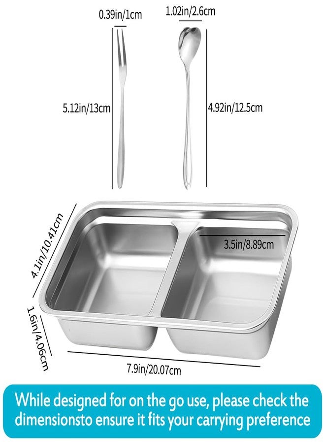 Diyupou Reusable 304 Stainless Steel Snack Containers 4 Pack, 2 Compartment Leakproof Bento Lunch Box for Office, Travel, RV, Dishwasher Safe Snackle Box for Adults - Image 2